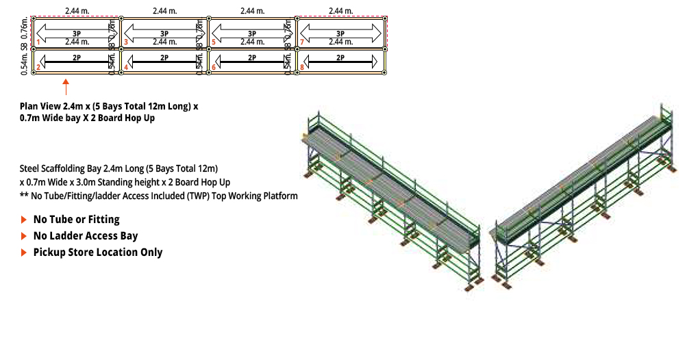 Kwikstage Scaffolding Package - 12M X 0.7M X 3.0M WITH HOPS UP ONE DECK