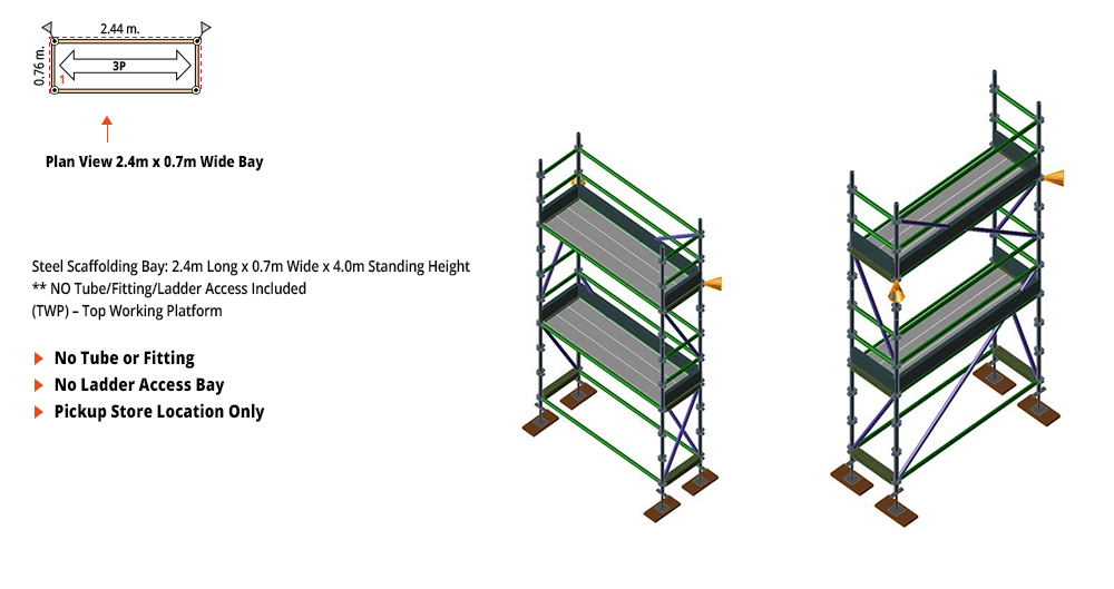 Kwikstage Scaffolding Package - 2.4M X 0.7M X 4.0M – TWO DECK