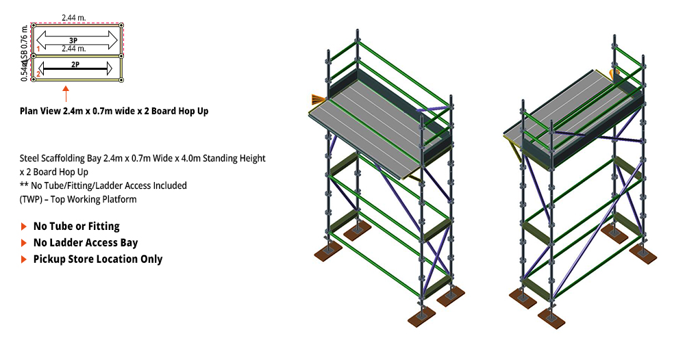 Kwikstage Scaffolding Package - 2.4M X 0.7M X 4.0M WITH HOPS UP ONE DECK