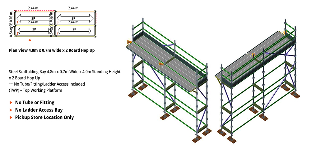 Kwikstage Scaffolding Package - 4.8M X 0.7M X 4.0M WITH HOPS UP ONE DECK