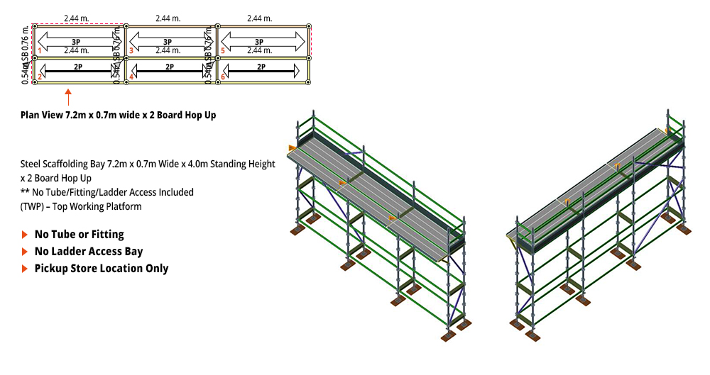 Kwikstage Scaffolding Package - 7.2M X 0.7M X 4.0M WITH HOPS UP ONE DECK