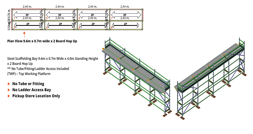 Kwikstage Scaffolding Package - 9.6M X 0.7M X 4.0M WITH HOPS UP ONE DECK