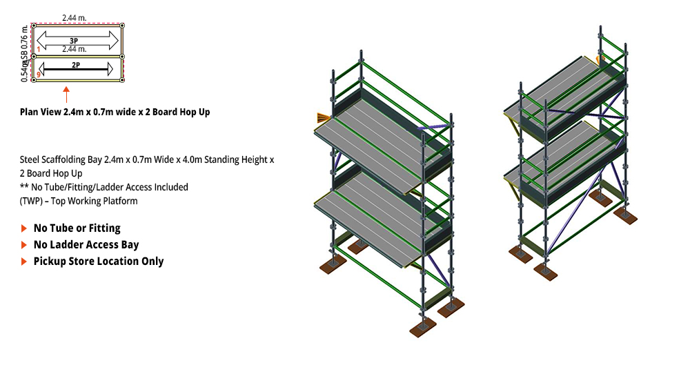 Kwikstage Scaffolding Package - 2.4M X 0.7M X 4.0M WITH HOPS UP TWO DECK