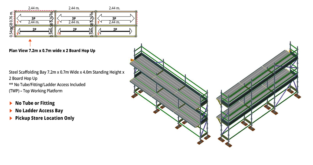 Kwikstage Scaffolding Package - 7.2M X 0.7M X 4.0M WITH HOPS UP TWO DECK