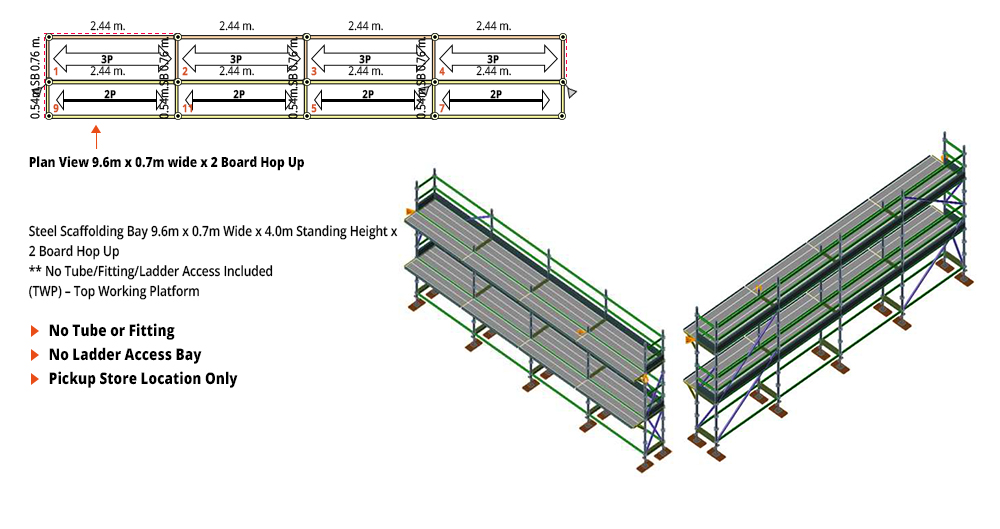 Kwikstage Scaffolding Package - 9.6M X 0.7M X 4.0M WITH HOPS UP TWO DECK