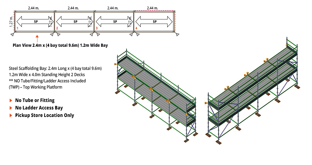 Kwikstage Scaffolding Package - 9.6M X 1.2M X 4.0M – TWO DECK