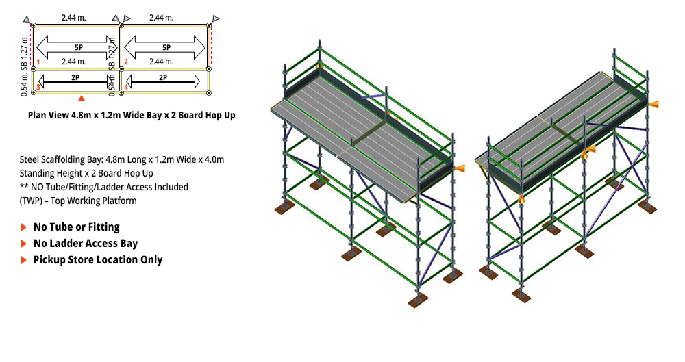 Kwikstage Scaffolding Package - 4.8M X 1.2M X 4.0M WITH HOPS UP ONE DECK