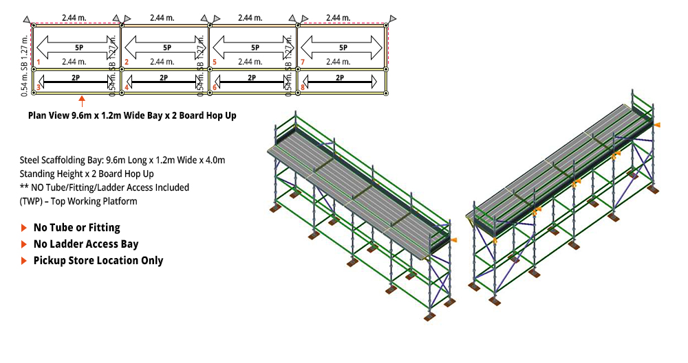 Kwikstage Scaffolding Package - 9.6M X 1.2M X 4.0M WITH HOPS UP ONE DECK