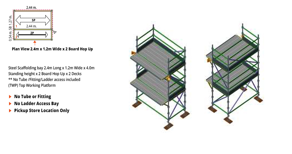 Kwikstage Scaffolding Package - 2.4M X 1.2M X 4.0M WITH HOPS UP TWO DECK