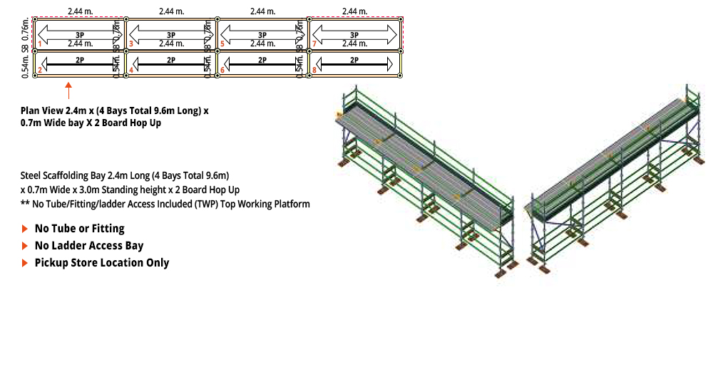 Kwikstage Scaffolding Package - 9.6M X 0.7M X 3.0M WITH HOPS UP ONE DECK